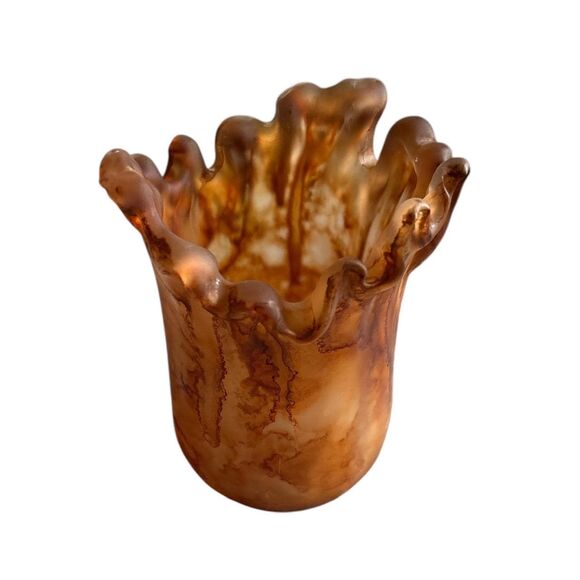 Hand Blown Rust and Orange Murano Style Art Glass Vase with Frosted Interior - Picture 3 of 6